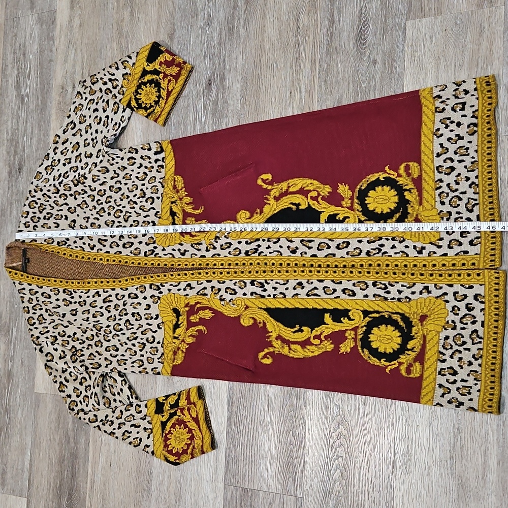 Max Sport Elegant Leopard Print Cardigan with Burgundy and Gold Details  Large - Picture 12 of 13